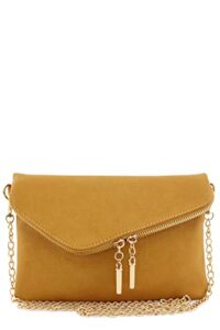 fashionpuzzle envelope wristlet clutch crossbody bag with chain strap (mustard) one size