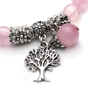 Top Plaza Stretch Rose Quartz Tree of Life Lucky Stone Bracelet Reiki Healing Crystal Gemstone Dangle Charms Pendant Birthstone Bracelet(6.2") Mothers Day Mom Gifts Bracelets