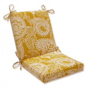 pillow perfect paisley outdoor round corner chair cushion deep seat, weather, and fade resistant, square corner - 36.5" x 18", yellow/ivory addie