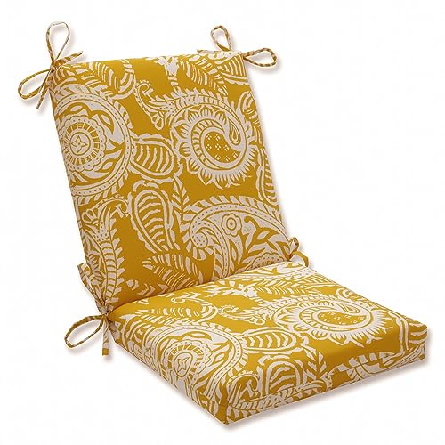 Pillow Perfect Paisley Outdoor Round Corner Chair Cushion Deep Seat, Weather, and Fade Resistant, Square Corner - 36.5" x 18", Yellow/Ivory Addie