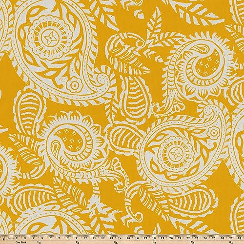 Pillow Perfect Paisley Outdoor Round Corner Chair Cushion Deep Seat, Weather, and Fade Resistant, Square Corner - 36.5" x 18", Yellow/Ivory Addie