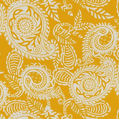 Pillow Perfect Paisley Outdoor Round Corner Chair Cushion Deep Seat, Weather, and Fade Resistant, Square Corner - 36.5" x 18", Yellow/Ivory Addie