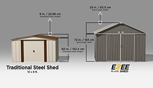 Arrow 10' x 8' EZEE Shed Charcoal with Cream Trim Extra High Gable Steel Storage Shed