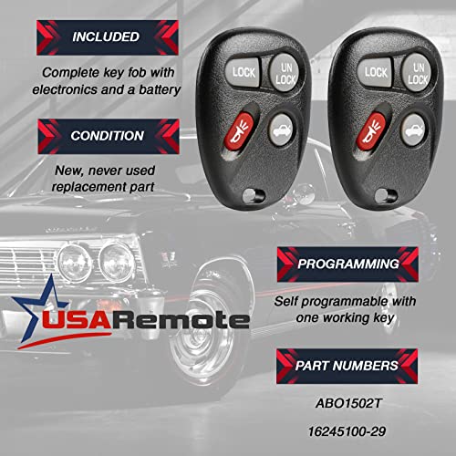 Car Key Fob Keyless Entry Remote fits Chevy Camaro/Pontiac Firebird Trans Am 1998 1999 2000 2001 2002 (16245100-29), Set of 2