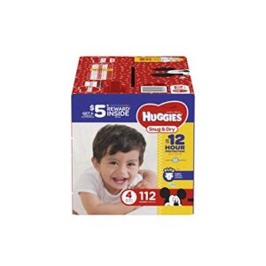huggies snug & dry diapers, size 4, 112 count, giga jr pack (packaging may vary)