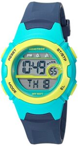 armitron sport women's 45/7088nvy teal and lime green accented digital chronograph navy blue resin strap watch