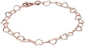 amazon collection rose gold plated sterling silver 5.3mm heart-link bracelet, 7'