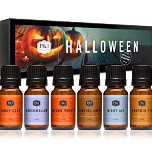 P&J Fragrance Oil Halloween Set | Autumn Wreath, Pumpkin Pie, Candy Corn, Marshmallow, Night Air, and Caramel Corn Candle Scents for Candle Making, Freshie Scents, Soap Making Supplies