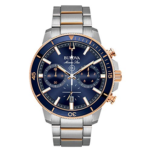 Bulova Men's Marine Star Series C Two-Tone Rose Gold Stainless Steel 6-Hand Chronograph Quartz Watch, Blue Dial Style: 98B301