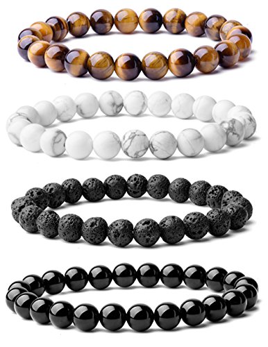 WRCXSTONE Natural 8mm Gorgeous Semi-Precious Gemstones Healing Crystal Stretch Beaded Bracelet Unisex (4 Pieces A Set(4 Colors))