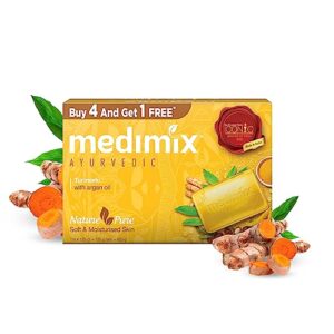 medimix ayurvedic turmeric & argan oil bathing soap, 125gm (4+1 offer pack)