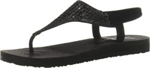 skechers cali women's meditation-rock crown flat sandal,black/black,6 m us