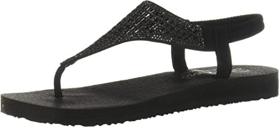 Skechers Cali Women's Meditation-Rock Crown Flat Sandal,black/black,6 M US