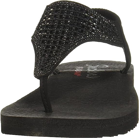 Skechers Cali Women's Meditation-Rock Crown Flat Sandal,black/black,6 M US