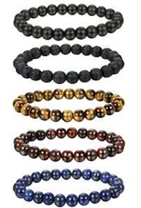 fibo steel 5 pcs 8mm natural healing stone bracelets for men women beaded bracelets elastic,5a