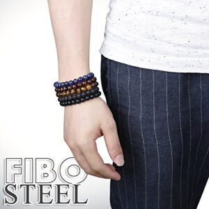 FIBO STEEL 5 Pcs 8MM Natural Healing Stone Bracelets for Men Women Beaded Bracelets Elastic,5A