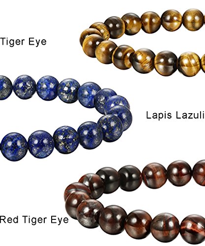 FIBO STEEL 5 Pcs 8MM Natural Healing Stone Bracelets for Men Women Beaded Bracelets Elastic,5A