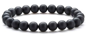 hamoery men women 8mm natural stone beads bracelet elastic yoga agate bracelet bangle(matte agate)