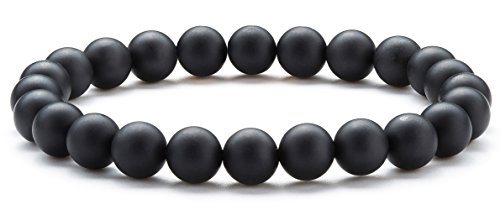 Hamoery Men Women 8mm Natural Stone Beads Bracelet Elastic Yoga Agate Bracelet Bangle(Matte Agate)