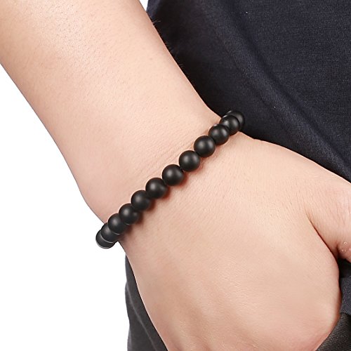 Hamoery Men Women 8mm Natural Stone Beads Bracelet Elastic Yoga Agate Bracelet Bangle(Matte Agate)