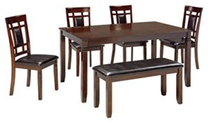 signature design by ashley bennox dining room set, includes table, 4 18" chairs & bench, brown