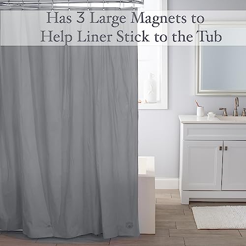 Bath Bliss Heavy Shower Curtain Liner, 12 Rust Resistant Metal Grommets, 3 Weighted Magnet Hem, Silver