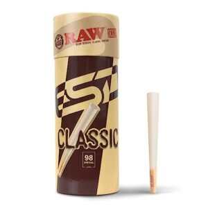raw cones classic 98 special | 50 pack | natural pre rolled rolling paper with tips & packing tubes included