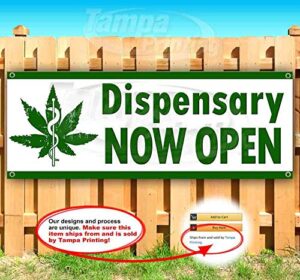 dispensary now open banner 13 oz | non-fabric | heavy-duty vinyl single-sided with metal grommets