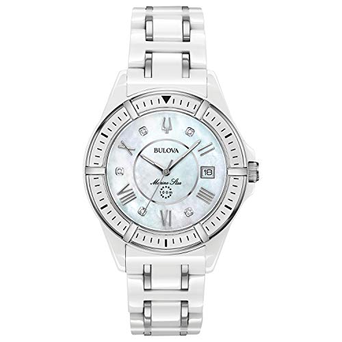 Bulova Ladies' Marine Star Diamond White Ceramic and Stainless 3-Hand Quartz Watch with White Mother-of-Pearl Dial and Sapphire Crystal Style: 98P172