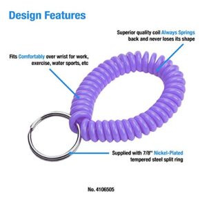 Lucky Line 2” Spiral Wrist Coil with Steel Key Ring, Flexible Wrist Band Key Chain Bracelet, Stretches to 12”, Purple 1 PK (410651)