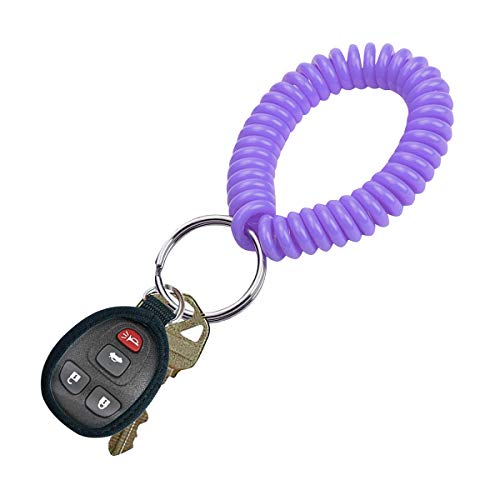 Lucky Line 2” Spiral Wrist Coil with Steel Key Ring, Flexible Wrist Band Key Chain Bracelet, Stretches to 12”, Purple 1 PK (410651)