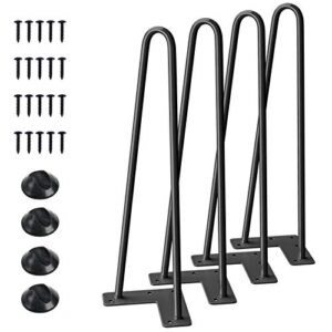 smartstandard 16" hairpin furniture legs, metal home diy projects for nightstand, coffee table, desk, etc with rubber floor protectors black 4pcs