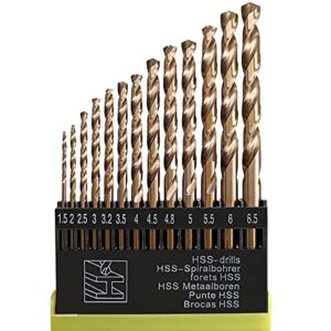 hymnorq metric m35 cobalt steel extremely heat resistant twist drill bits with straight shank set of 13pcs to cut through hard metals such as stainless steel and cast iron