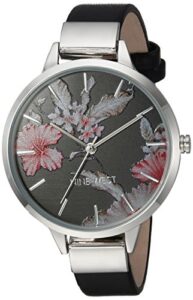 nine west women's silver-tone and black strap watch