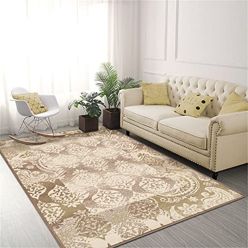 SUPERIOR Indoor Large Area Rug with Jute Backing, Decor for Living Room, Entryway, Hardwood, Office, Bedroom, Dining, Kitchen, Scrolling Vintage Medallion, Mystique Collection, 8' x 10', Brown