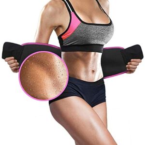 perfotek waist trimmer belt for women waist trainer sauna belt tummy toner low back and lumbar support with sauna suit effect (large pink)