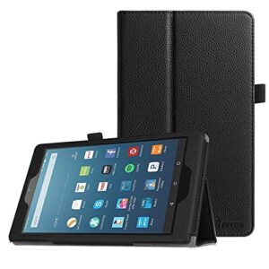 fintie folio case for amazon fire hd 8 tablet (7th/8th generation, 2017/2018 release) - slim fit premium vegan leather standing protective cover, black