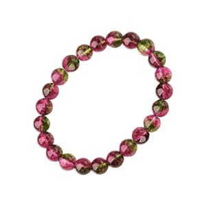 zodifevi 8mm genuine watermelon tourmaline gemstone beads stretchy bracelet 7.5'' (watermelon tourmaline, medium)