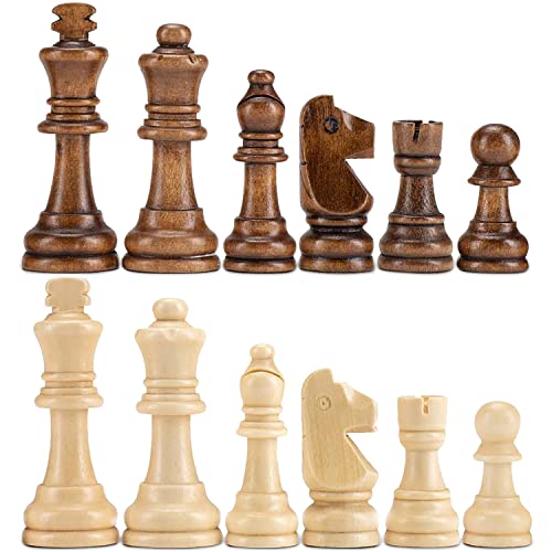 AMEROUS Wooden Chess Pieces Only, Staunton Style Wood Chessmen with 3.15" King - Storage Bag - Gift Packed Box, Tournament Chess Game Pawns for Replacement of Missing Pieces