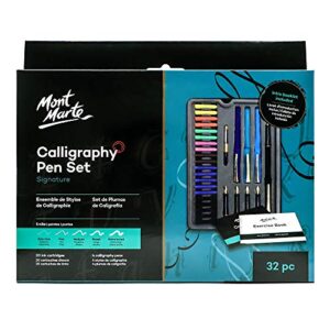 Mont Marte Calligraphy Pen Set, 2PACK, Suitable for Beginners and Kid, Includes Calligraphy Pens, Calligraphy Nibs, Ink Cartridges, and Exercise Workbook