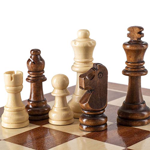 AMEROUS Wooden Chess Pieces Only, Staunton Style Wood Chessmen with 3.15" King - Storage Bag - Gift Packed Box, Tournament Chess Game Pawns for Replacement of Missing Pieces