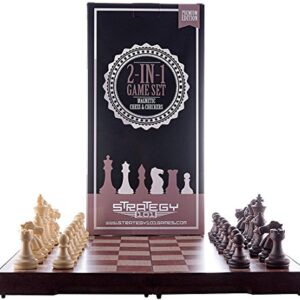 Checkers Game Board - 2 in 1 Folding and Magnetic Chess Game. Great for Travel Chess Set Strategy Game is 12.5 x 12.5, International Chess Set