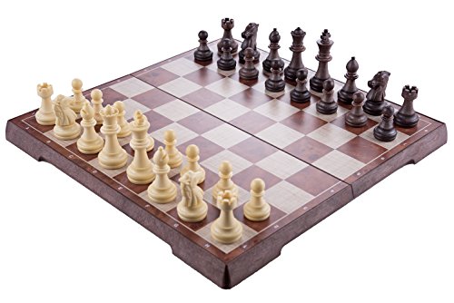 Checkers Game Board - 2 in 1 Folding and Magnetic Chess Game. Great for Travel Chess Set Strategy Game is 12.5 x 12.5, International Chess Set