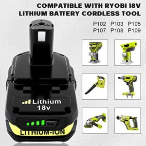 2-Pack 3000mAh 18V P102 P108 Li-ion Replacement Battery for Ryobi 18 Volt Battery Lithium-ion Plus Battery Max P102 P108 P103 P105 P107 P109 P104 Compatible with Ryobi 18Volt Power Cordless Tools