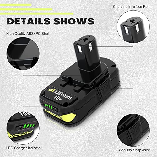 2-Pack 3000mAh 18V P102 P108 Li-ion Replacement Battery for Ryobi 18 Volt Battery Lithium-ion Plus Battery Max P102 P108 P103 P105 P107 P109 P104 Compatible with Ryobi 18Volt Power Cordless Tools