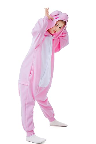 CANASOUR Unisex Halloween Kids Pink Pig Onesie For 6-8 Years Girls Costume Party Cosplay Pyjamas (Height 47-51”, 6 Years, Pig)