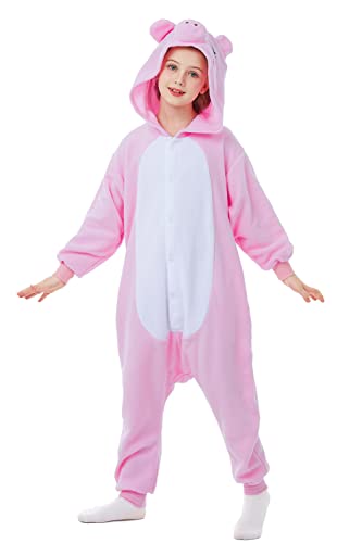 CANASOUR Unisex Halloween Kids Pink Pig Onesie For 6-8 Years Girls Costume Party Cosplay Pyjamas (Height 47-51”, 6 Years, Pig)