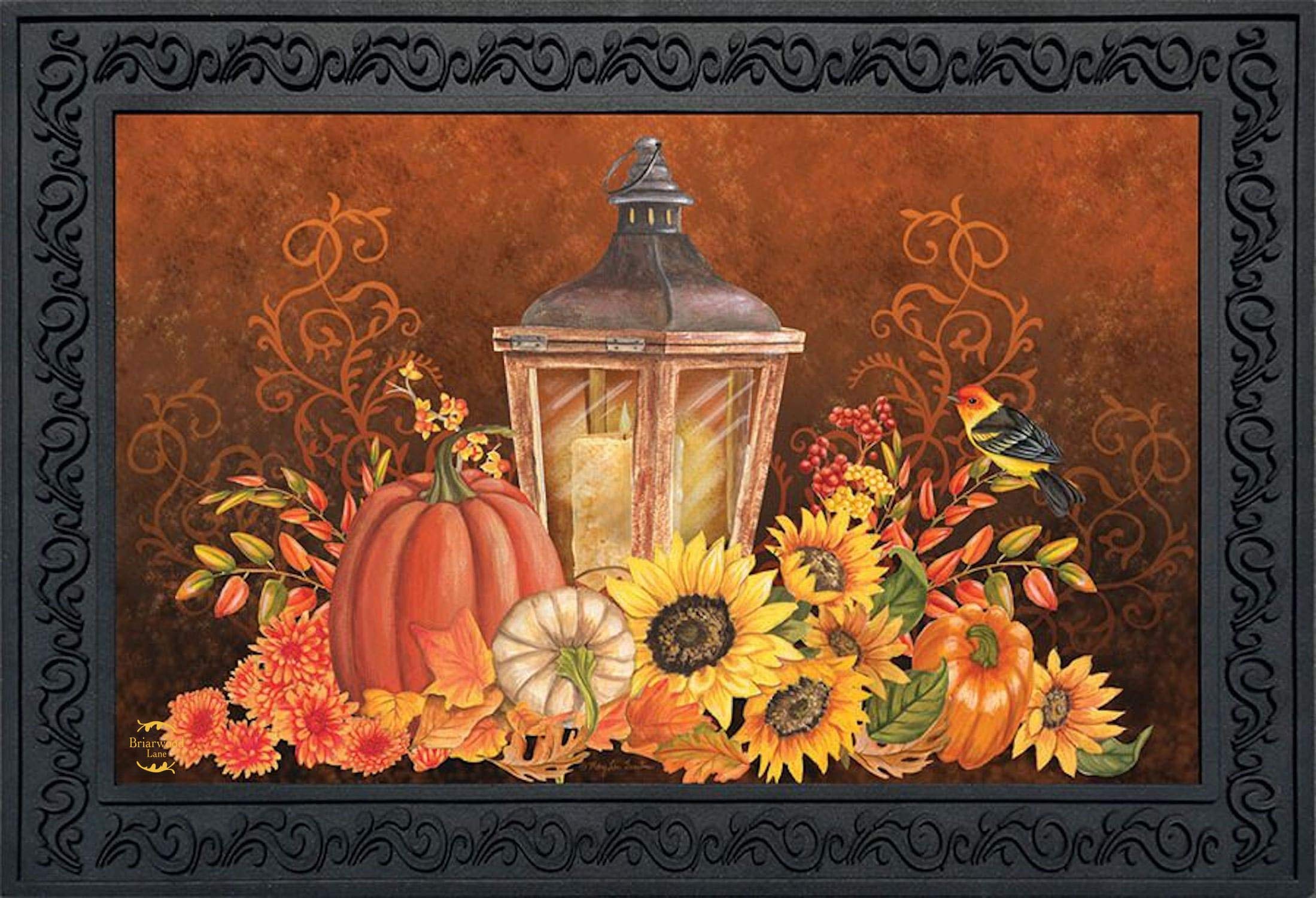 Briarwood Lane Fall Lantern Primitive Doormat Pumpkins Sunflowers Indoor Outdoor 30" x 18"