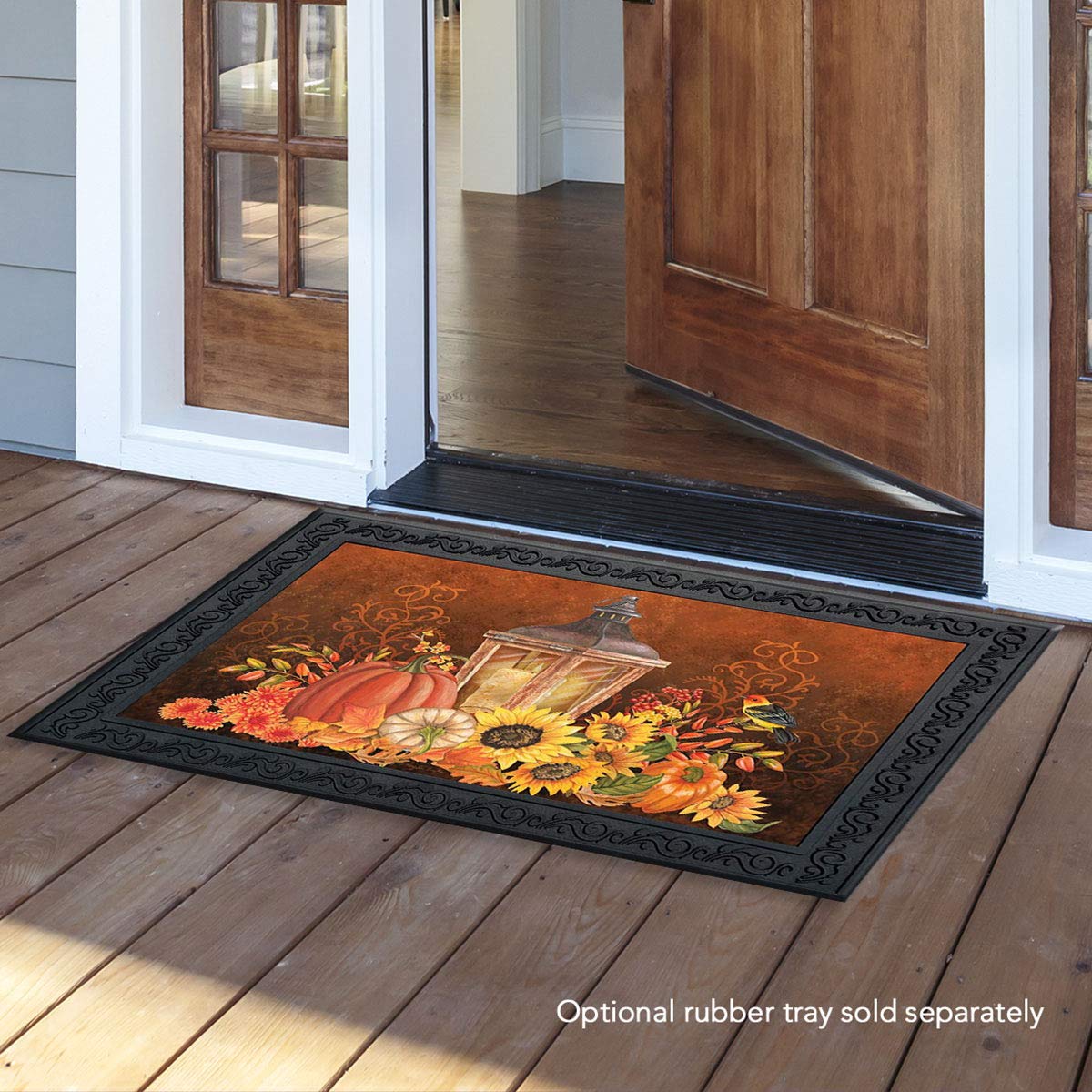 Briarwood Lane Fall Lantern Primitive Doormat Pumpkins Sunflowers Indoor Outdoor 30" x 18"