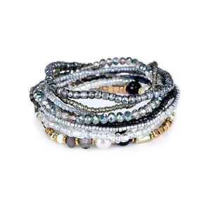mengpa stackable beaded bracelets for women stretch bohemian layering strand statement jewelry (grey) g3207c
